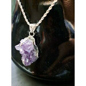 Artisan Crafted Rough Cut Amethyst Solitaire Pendant Sterling Silver 51.75 ctw